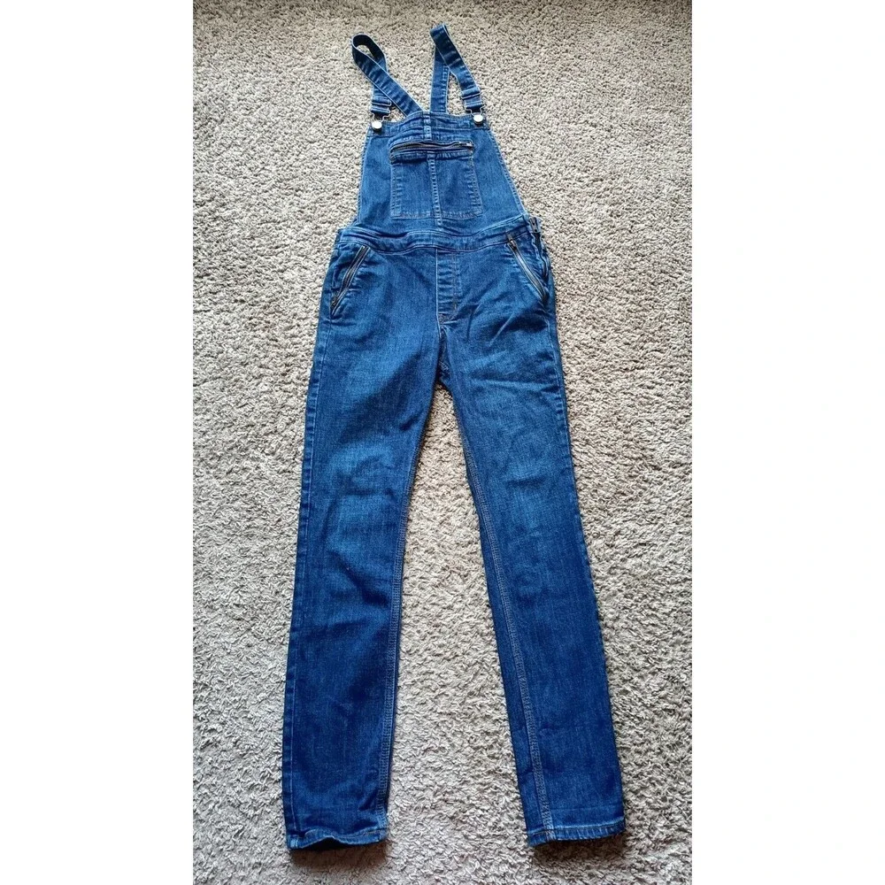 Free People Overalls Women's Size 27 Denim Bib Zip Pockets Adjustable Straps - Picture 1 of 5